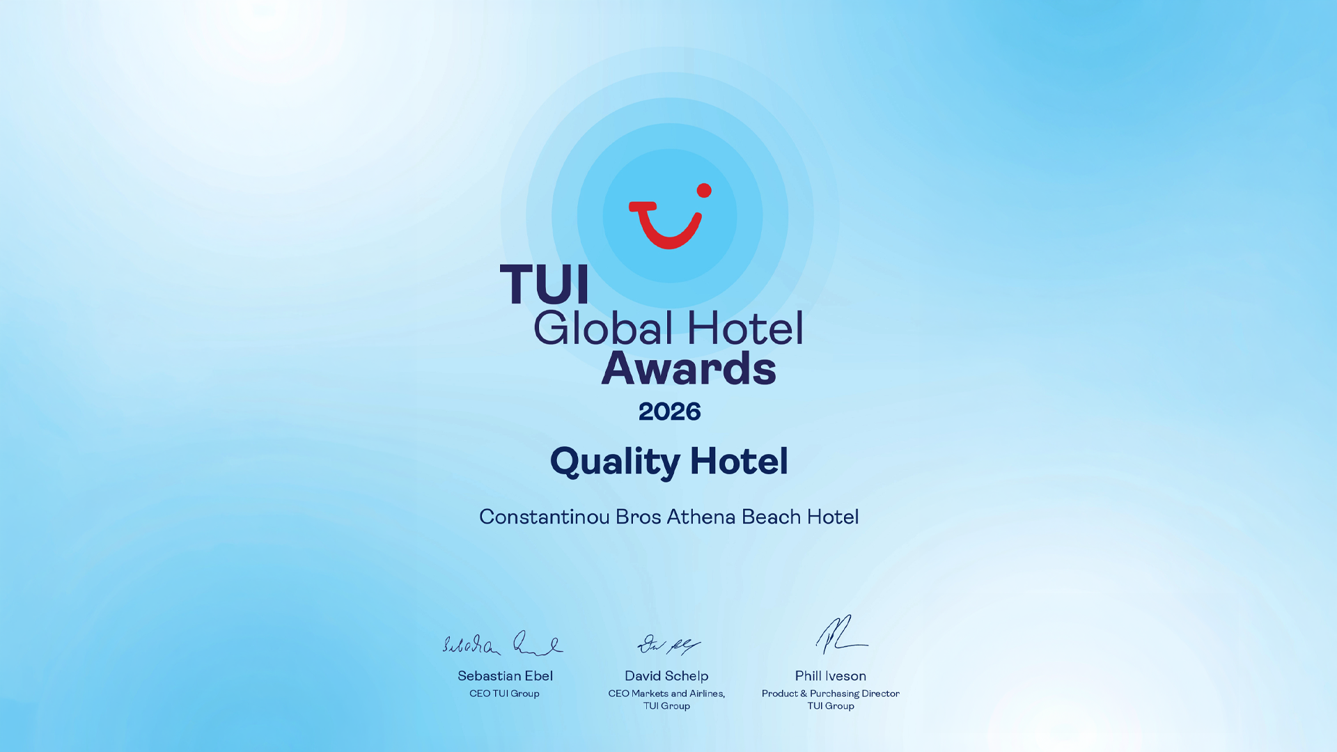 TUI Global Hotel Awards 2026 Quality Winner ATHENA BEACH HOTEL